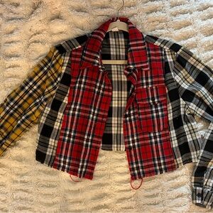Plaid Patchwork Cropped flannel Jacket